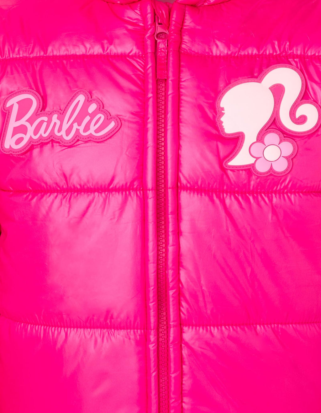 Abrigo Acolchado Puffer Barbie Oficial | Resistente al Agua + Parches Goma + Capucha | Niña Fucsia (4-16 Años)