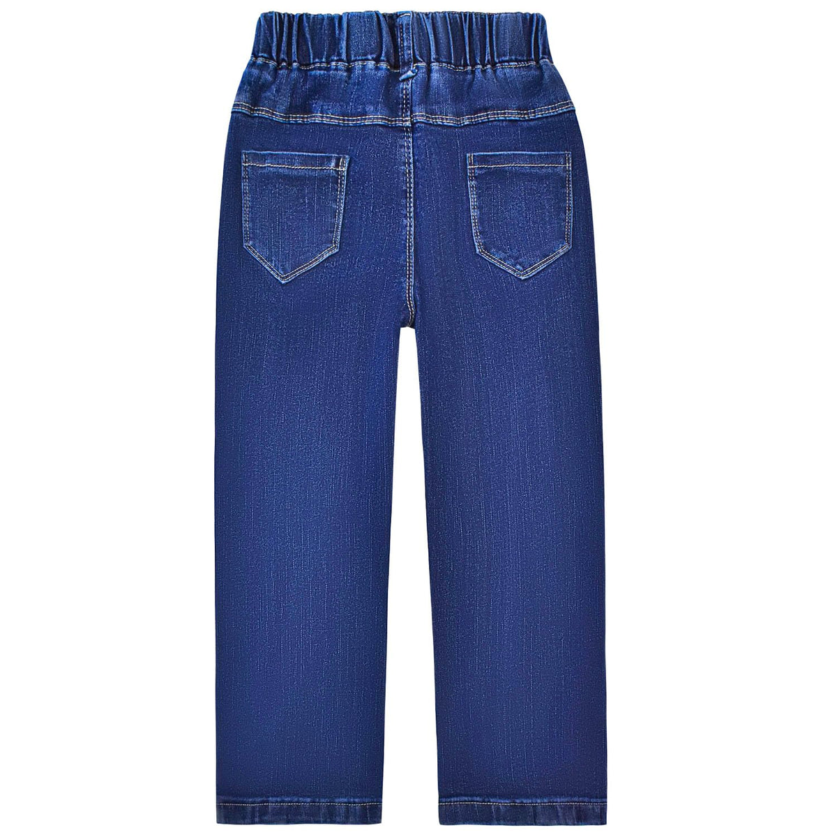 Jean Recto Tiro Alto Niña | Azul Marino Oscuro • Bordado Libélulas 3D Rosas • Estrellas Multicolor