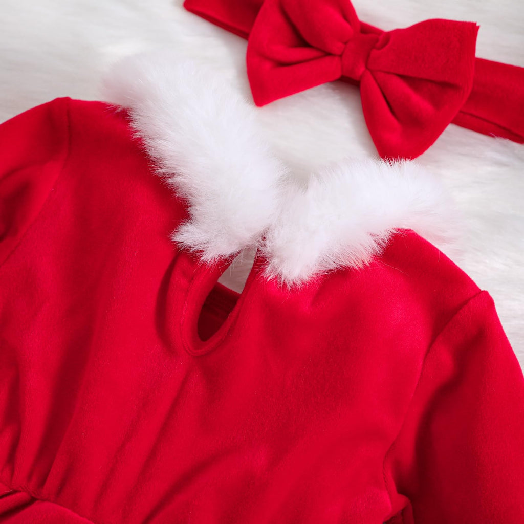 Bonangber | Vestido Navideño Terciopelo Rojo Papá Noel Bebé Niña