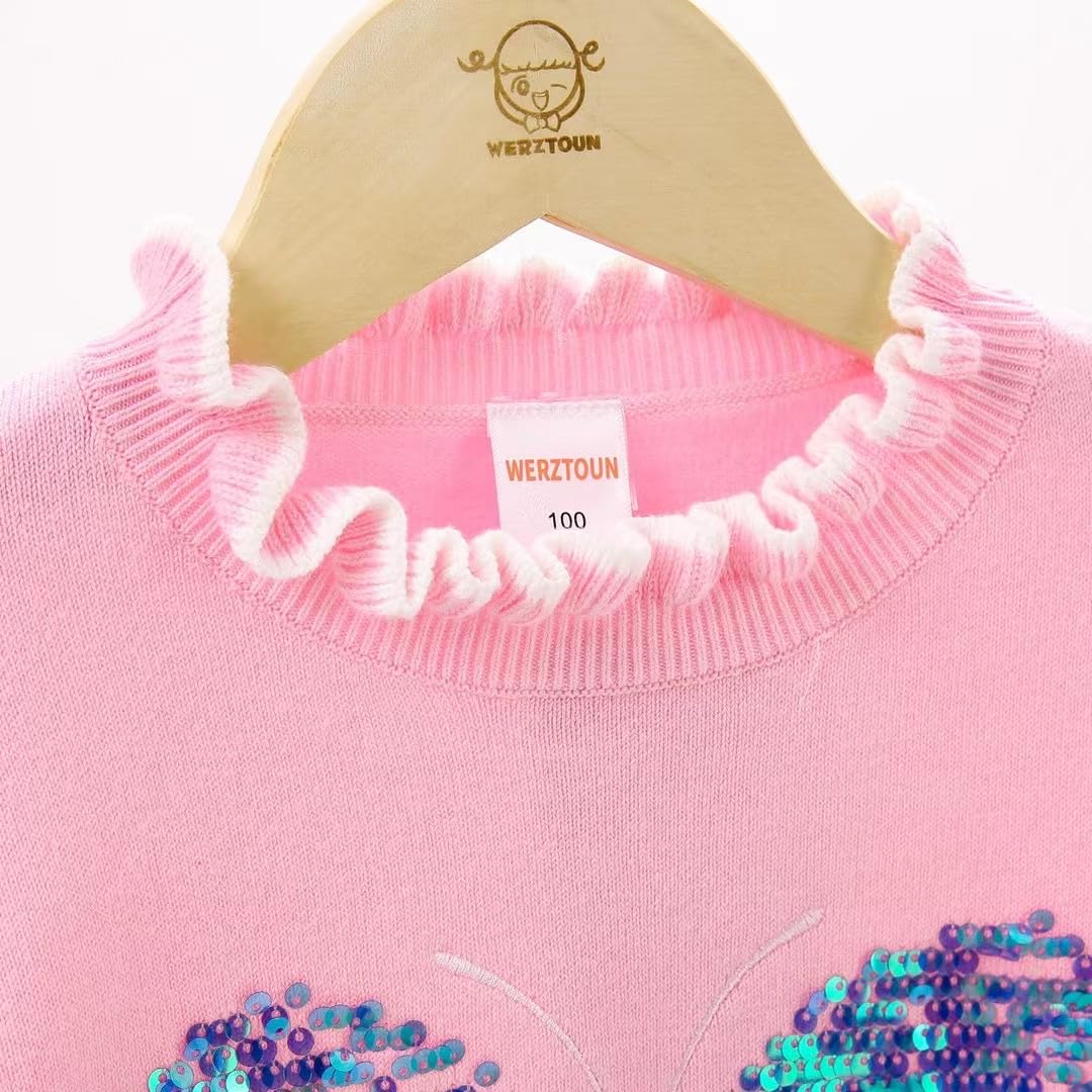Conjunto 2 Piezas para Niña: Suéter Rosa Mariposa de Lentejuelas Holográficas y Jeans Jogger con Mariposas Bordadas
