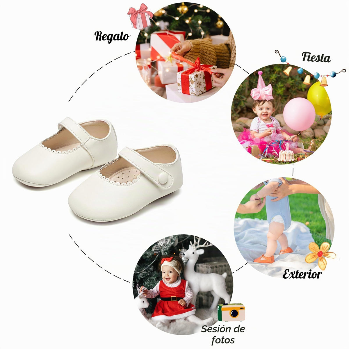 Zapatos de Vestir Antideslizantes de Suela Suave con Velcro para Bebé (Marfil Blanco) – Félix & Flora