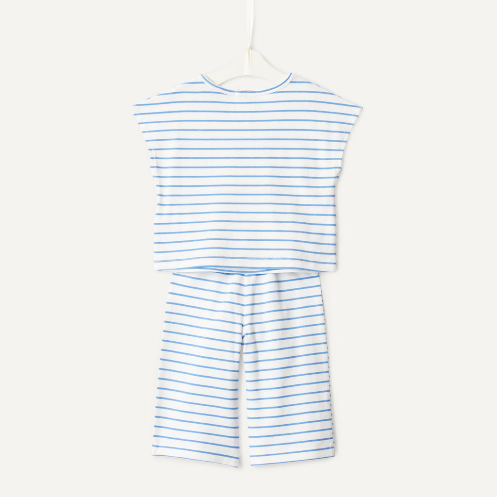 Conjunto Camiseta + Pantalón Piqué | Amazon Essentials x Sofia Grainge | Rayas Azul/Blanco | Niña/Bebé  (0M - 24M)