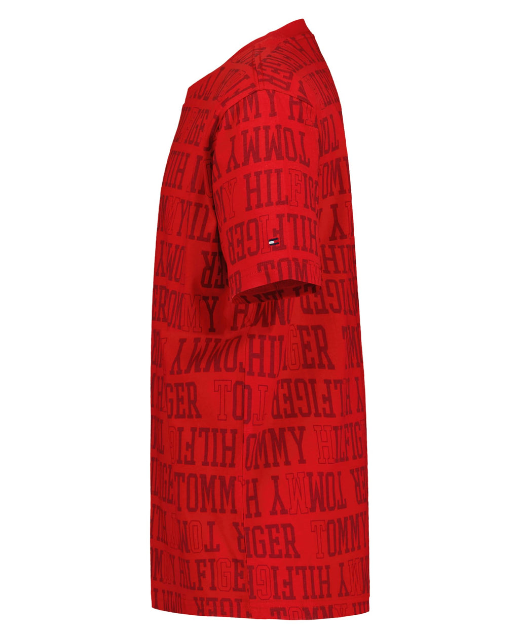 Tommy Hilfiger | Camiseta Niño Manga Corta Texto Tonal All-Over Monocromático Logo Manga 100% Algodón Rojo (8-16T)