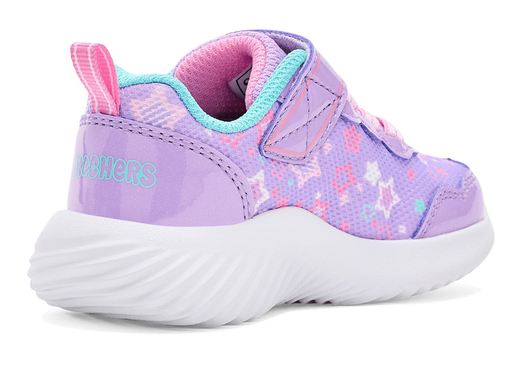 Skechers - Tenis Deportivos Bounder con Cierre Adaptable y Estampado de Estrellas para Niña (Lavanda/Morado) (Talla 21 - 26)
