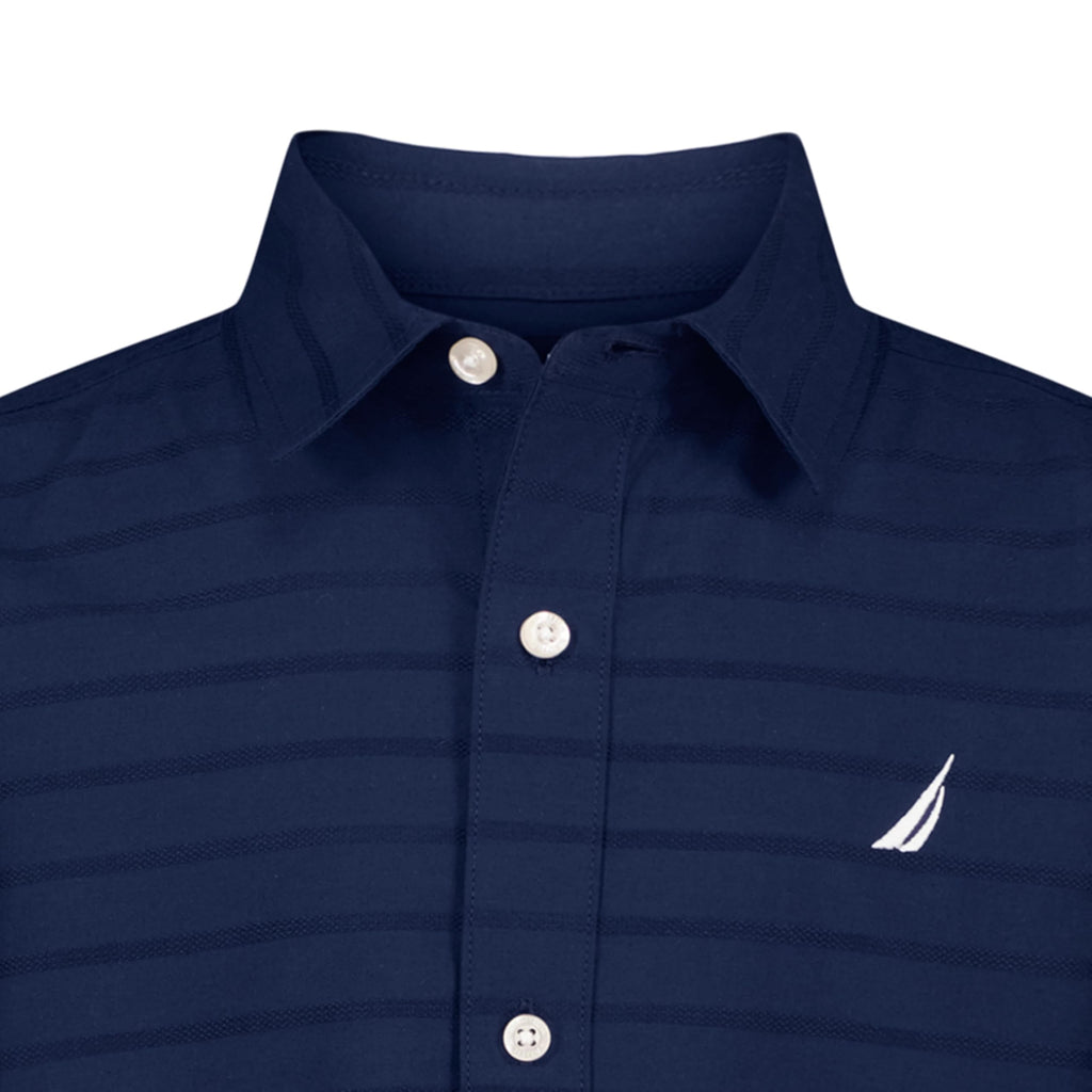 Nautica | Camisa Manga Corta Dobby Azul Marino Sólido Niño  (8T - 16T)
