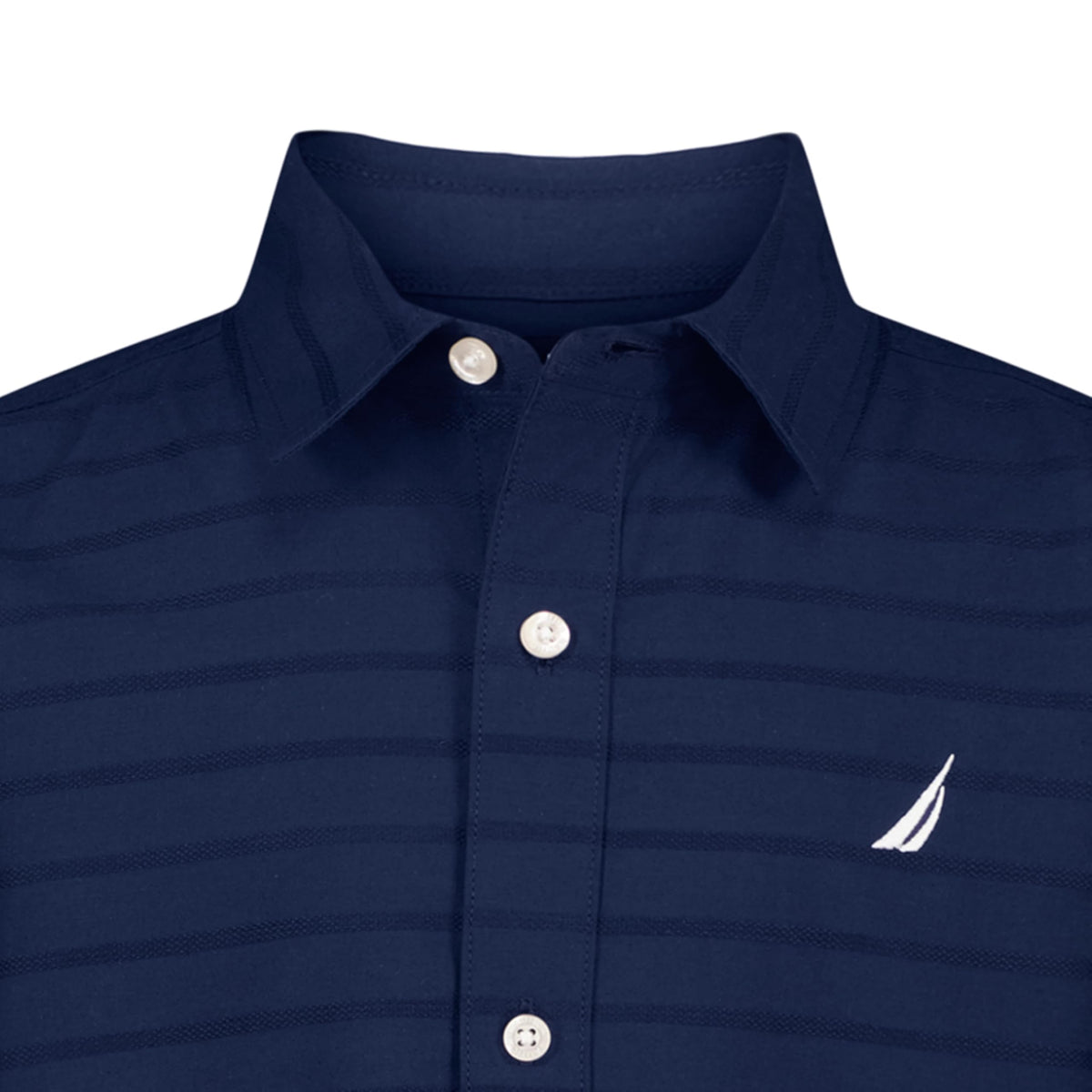 Nautica | Camisa Manga Corta Dobby Azul Marino Sólido Niño  (8T - 16T)