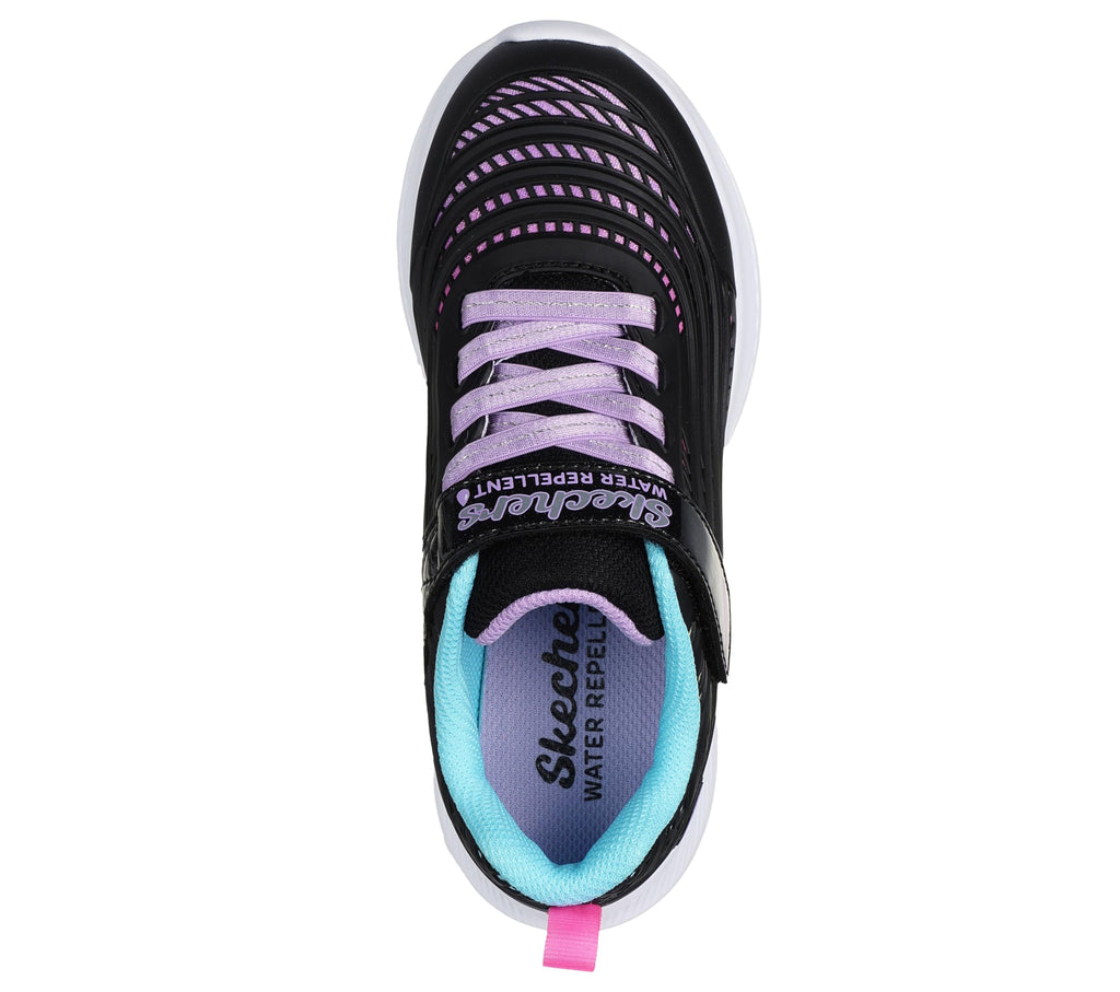 Skechers - Tenis Deportivos Repelentes al Agua Girls' Microspec Advance con Cierre Adaptable para Niña (Negro/Multicolor) (Talla 27 - 36)