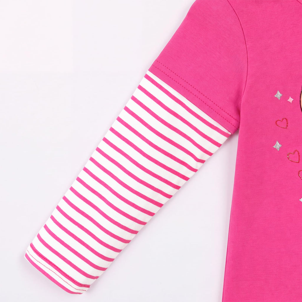 Top de Manga Larga con Lazo y Cerezas para Niñas – Rosa Fucsia a Rayas Rosa y Blanco, Algodón  (2-12 Años)