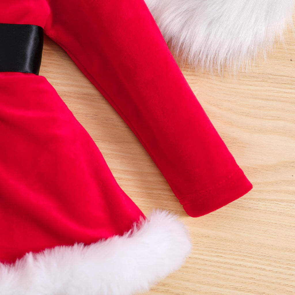 Bonangber | Vestido Navideño Terciopelo Rojo Papá Noel Bebé Niña