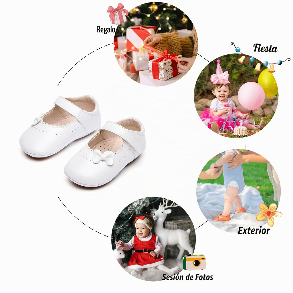 Zapatos de Vestir Antideslizantes de Suela Suave con Lazo para Bebé (Blanco) – Félix & Flora