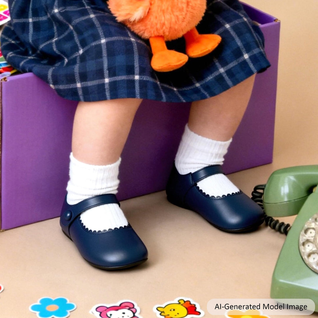 Zapatos de Vestir Antideslizantes de Suela Suave con Velcro para Bebé (Azul Marino) – Félix & Flora