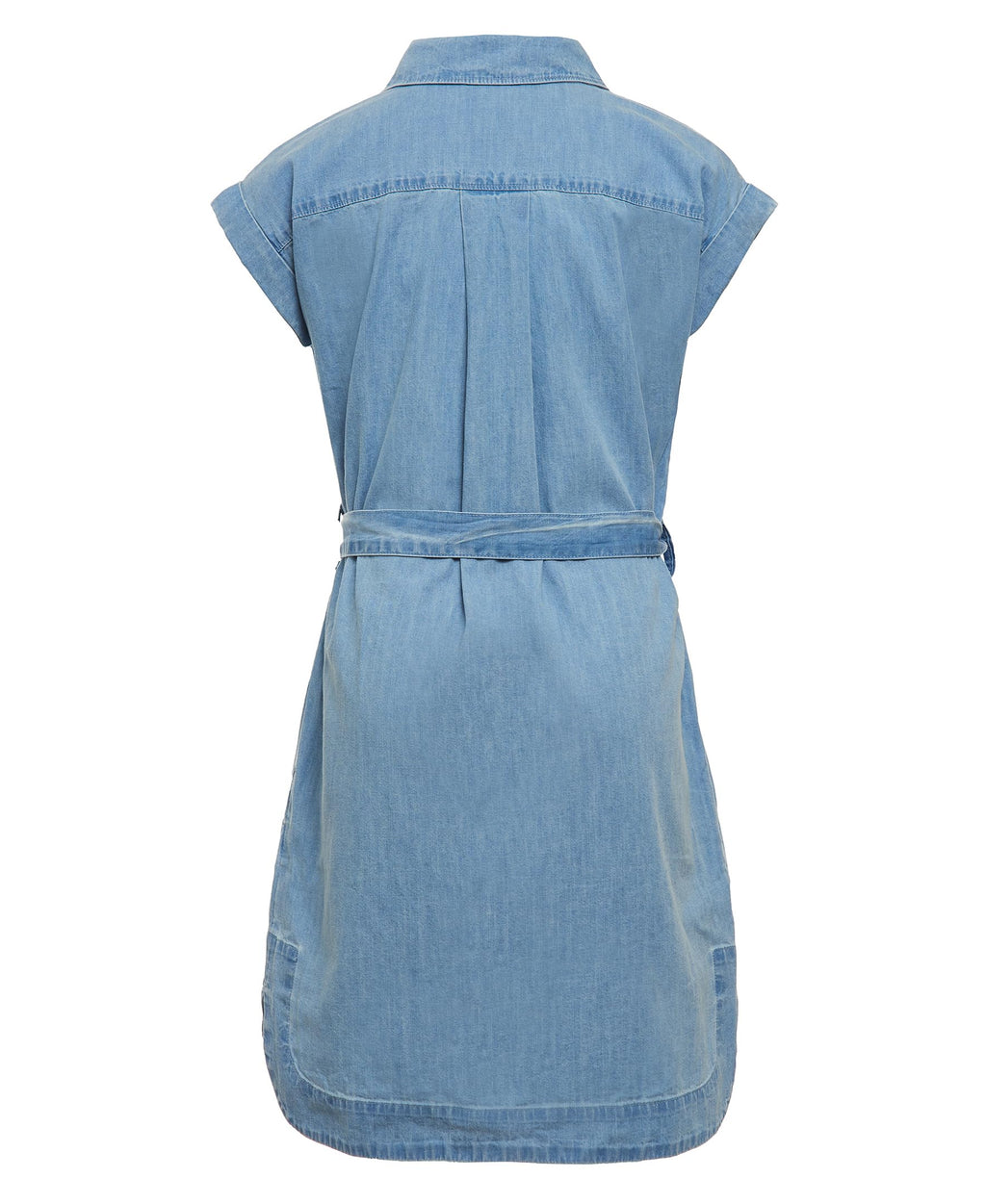 Calvin Klein Jeans Vestido Camisero Denim Niña | Azul Chambray • Manga Corta • Cinó Lazo • 2 Bolsillos Logo CK