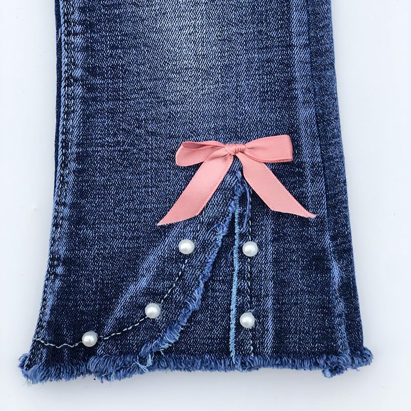 Conjunto 2 Piezas para Niña: Suéter con Conejito 3D y Jean Acampanado con Lazos y Perlas