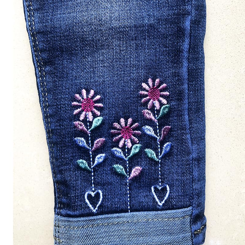 Jean Recto para Niña con Girasoles Bordados y Mariposa