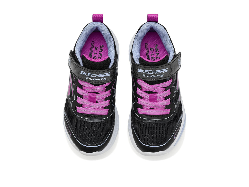 Skechers - Tenis Deportivos con Luces LED Kids' Cosmic Glow 2.0 con Cierre Adaptable para Niña (Negro/Fucsia) (Talla 27 - 35)