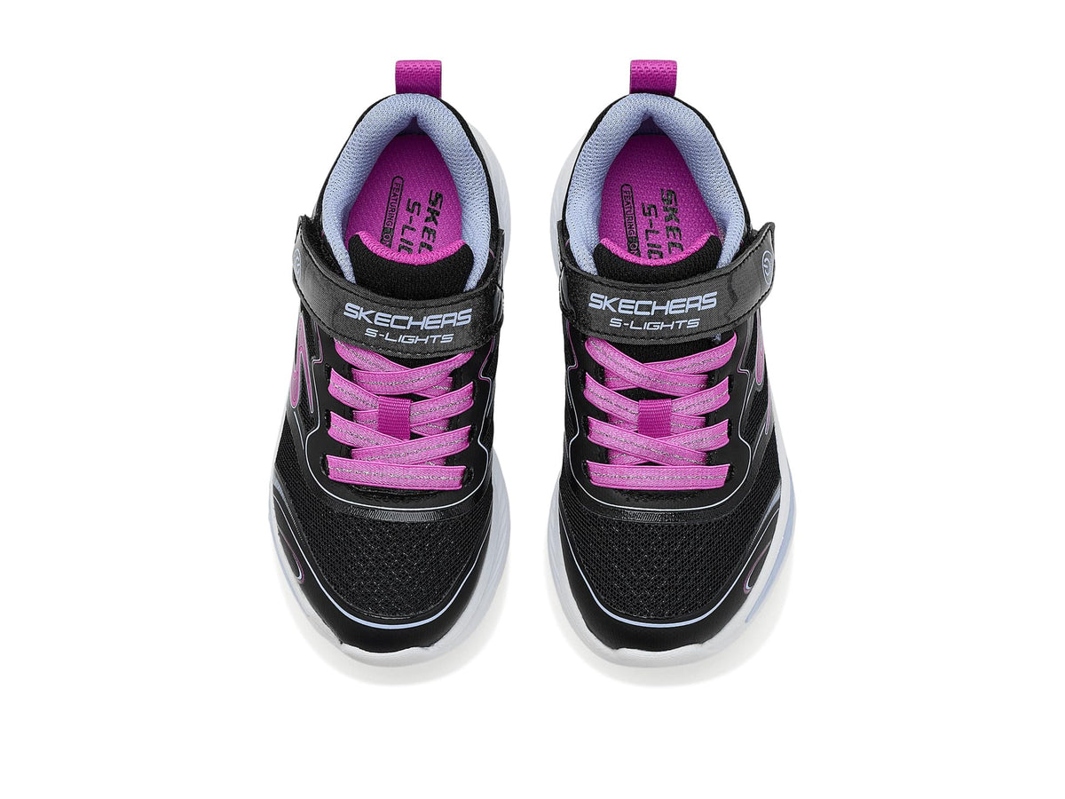 Skechers - Tenis Deportivos con Luces LED Kids' Cosmic Glow 2.0 con Cierre Adaptable para Niña (Negro/Fucsia) (Talla 27 - 35)