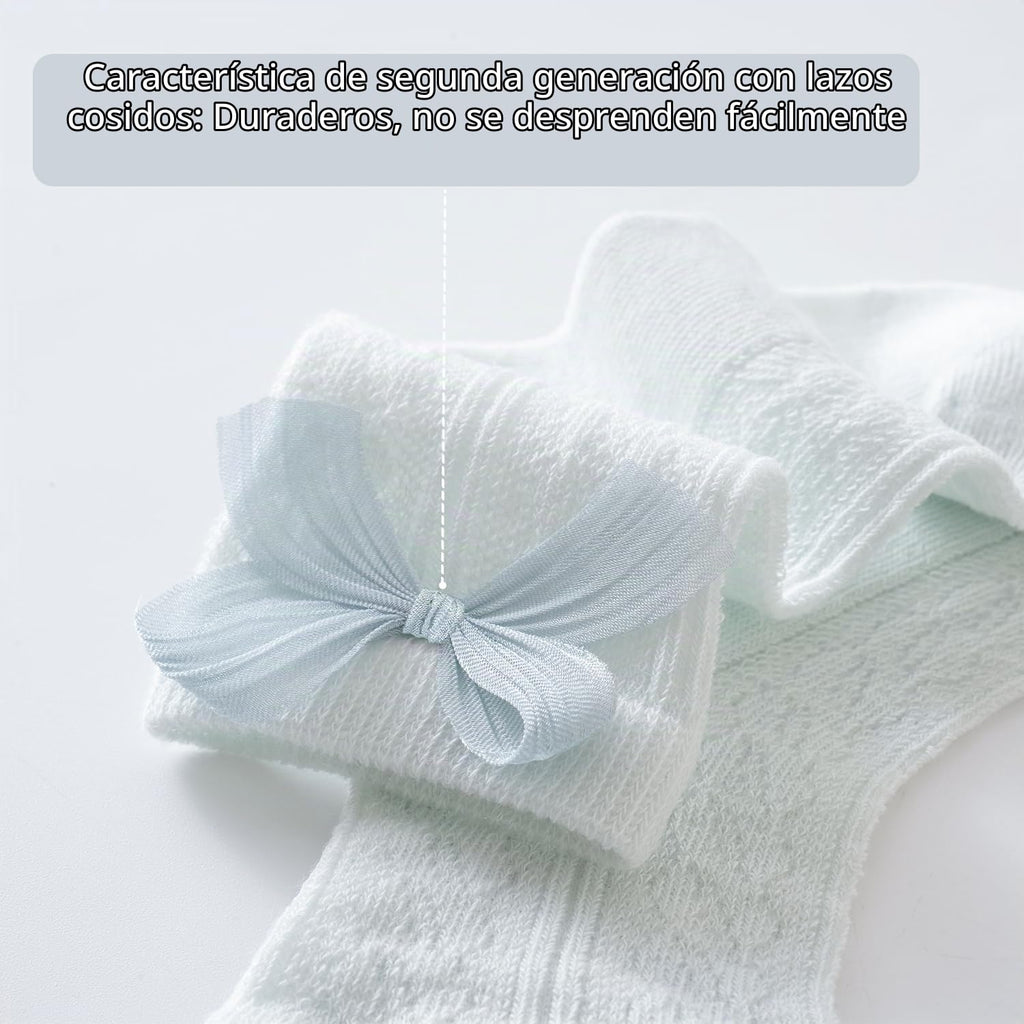 VIAOKUTH | Calcetines Bebé Niña Pack 6 Encaje Lazo Cosido Malla Transpirable Rosa Beige Blanco Verde