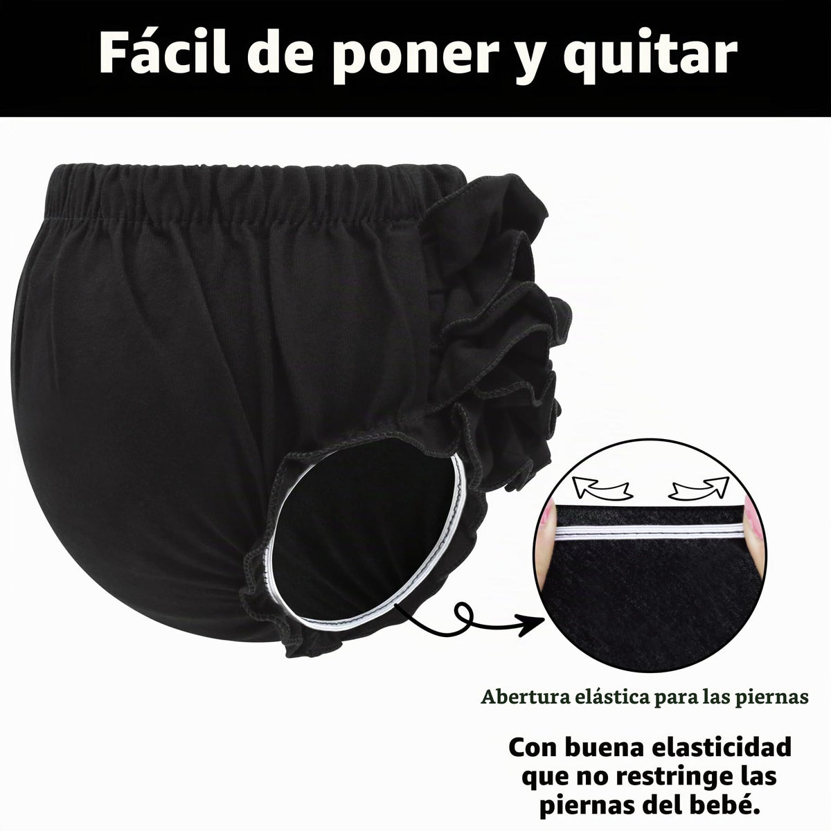 Olreco | Bloomer Bebé Niña Volantes Escalonados 100% Algodón Cintura Elástica Negro Halloween Fiesta 0-24 Meses