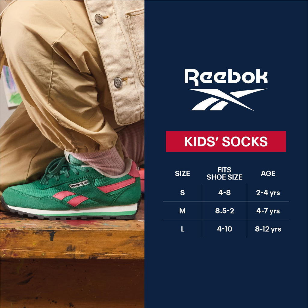 Reebok | Calcetines Niña Pack 12 Pares Quarter Deportivos Negro Logo Multicolor Absorbe Humedad Sin Costuras Talón Acolchado (4-12T)