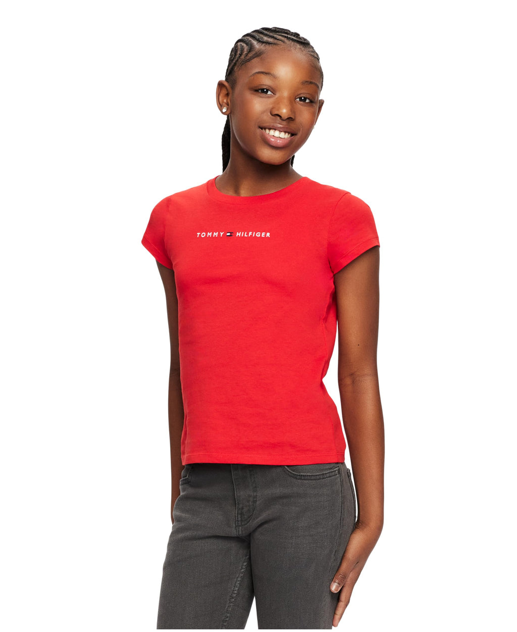 Tommy Hilfiger | Camiseta Manga Corta Logo Clásico Niña rojo - (2T, 3T, 5T, 6T, 7T, y 16T)