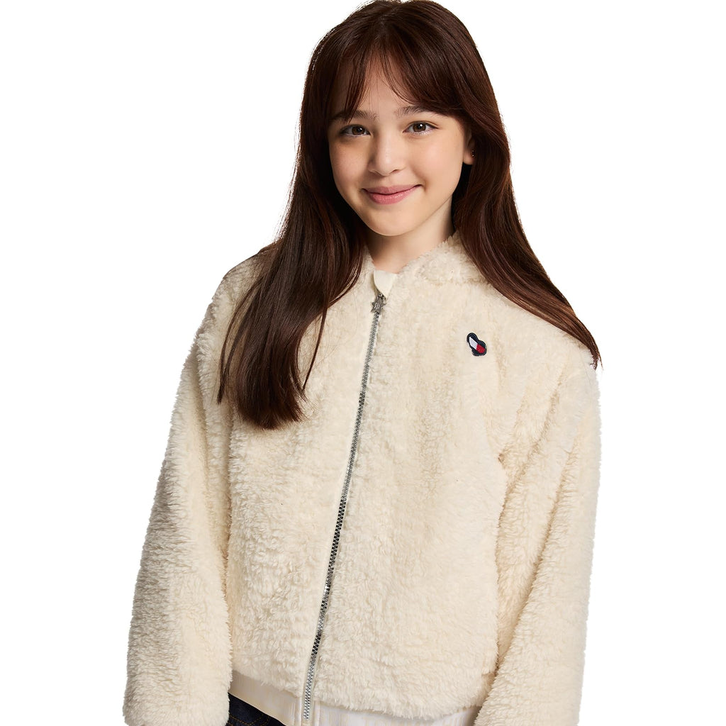 Hoodie Full-Zip Minky Sherpa Tommy Hilfiger | Pelo Sintético Ultrasuave Blanco + Logo Corazón | Niña  (7T - 16T)