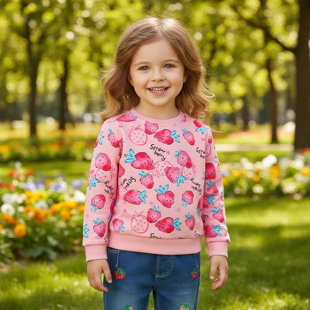 Conjunto 2 Piezas para Niña: Sudadera Rosa Fresas Allover y Jeans con Fresas Bordadas