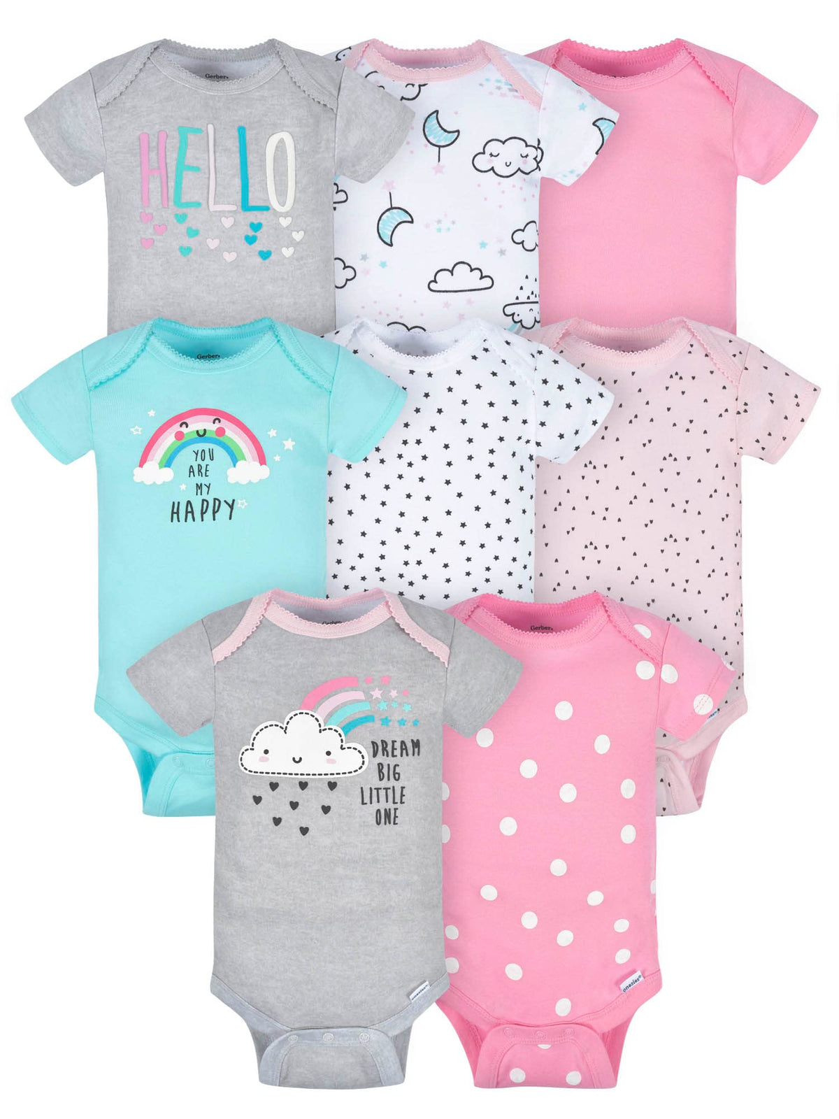 Gerber | Pack 8 Bodies Manga Corta para Niña Bebé — Onesies Collection