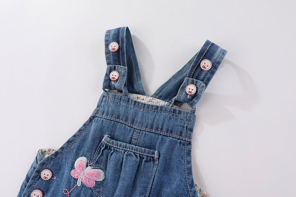 Overol Peto de Mezclilla Peacolate | Mariposas 3D + Texto Butterfly + Vol. Denim | Niña/Bebé (3M-3A)