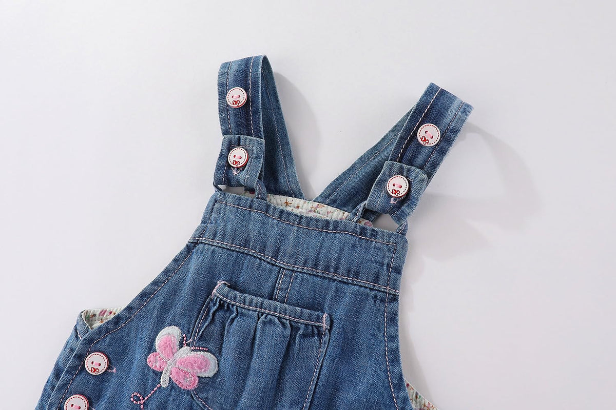 Overol Peto de Mezclilla Peacolate | Mariposas 3D + Texto Butterfly + Vol. Denim | Niña/Bebé (3M-3A)