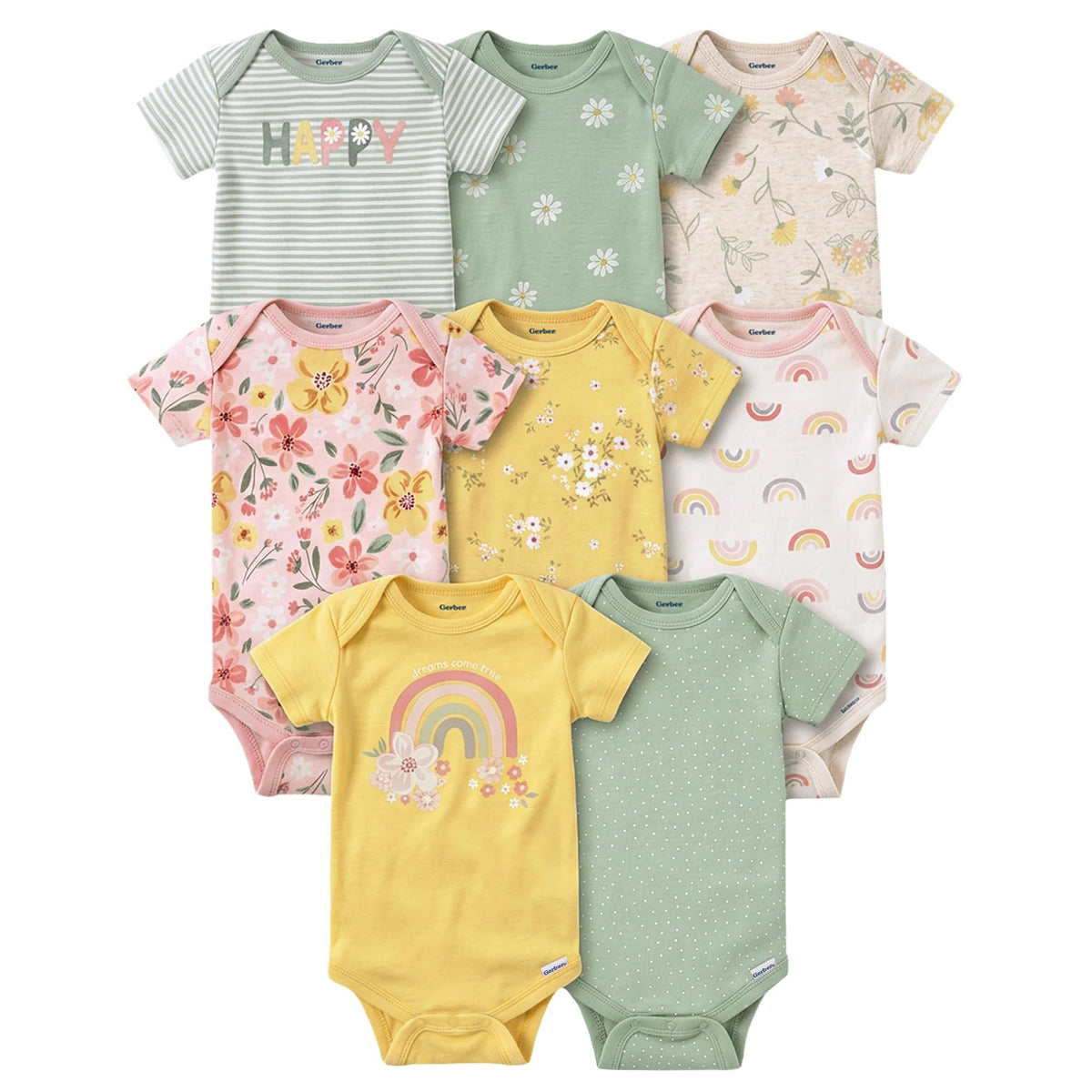 Gerber | Pack 8 Bodies Manga Corta para Niña Bebé — Onesies Collection