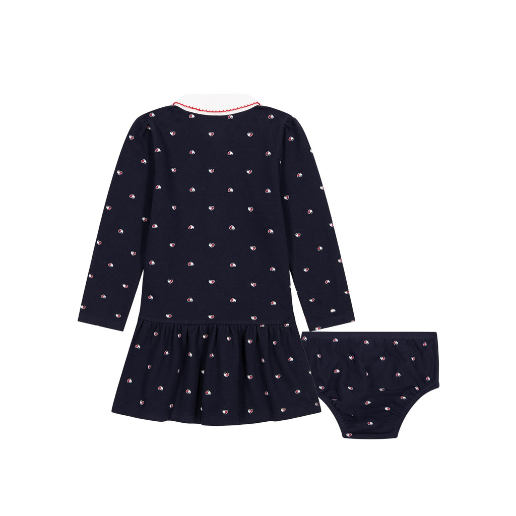 Vestido + Bloomer Tommy Hilfiger | Corazones Allover Navy | Cuello Peter Pan | Niña/Bebé | 2 Piezas (12M - 24M)