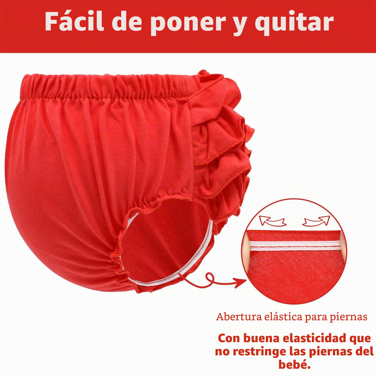 Olreco | Bloomer Bebé Niña Volantes Escalonados 100% Algodón Cintura Elástica Rojo Navidad Halloween Fiesta 0-24 Meses