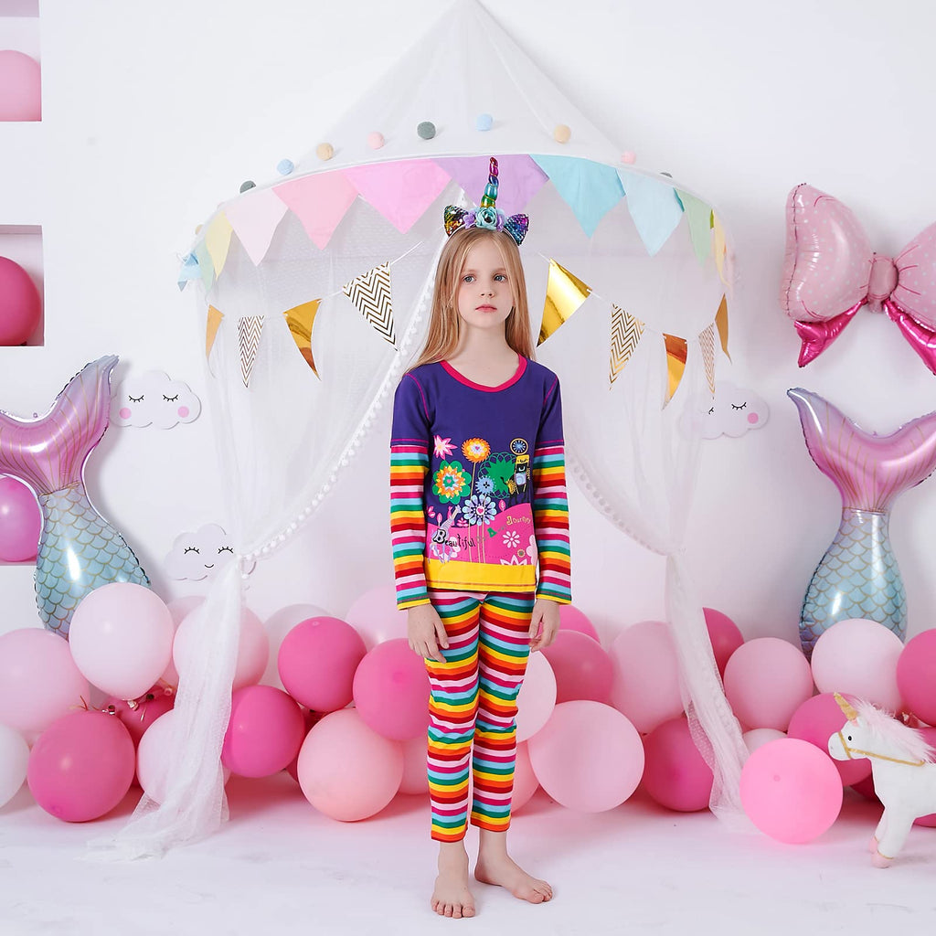 Top de Manga Larga Arcoíris con Estampado Floral para Niñas – Algodón (2 - 12T)