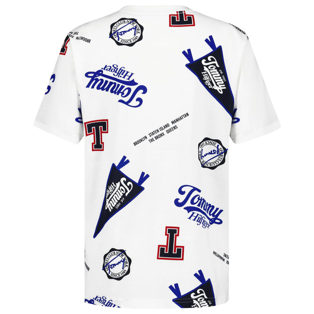 Tommy Hilfiger | Camiseta Niño Manga Corta Estampado Collage NYC Pennant All-Over Vintage 100% Algodón Blanco (8-16T)