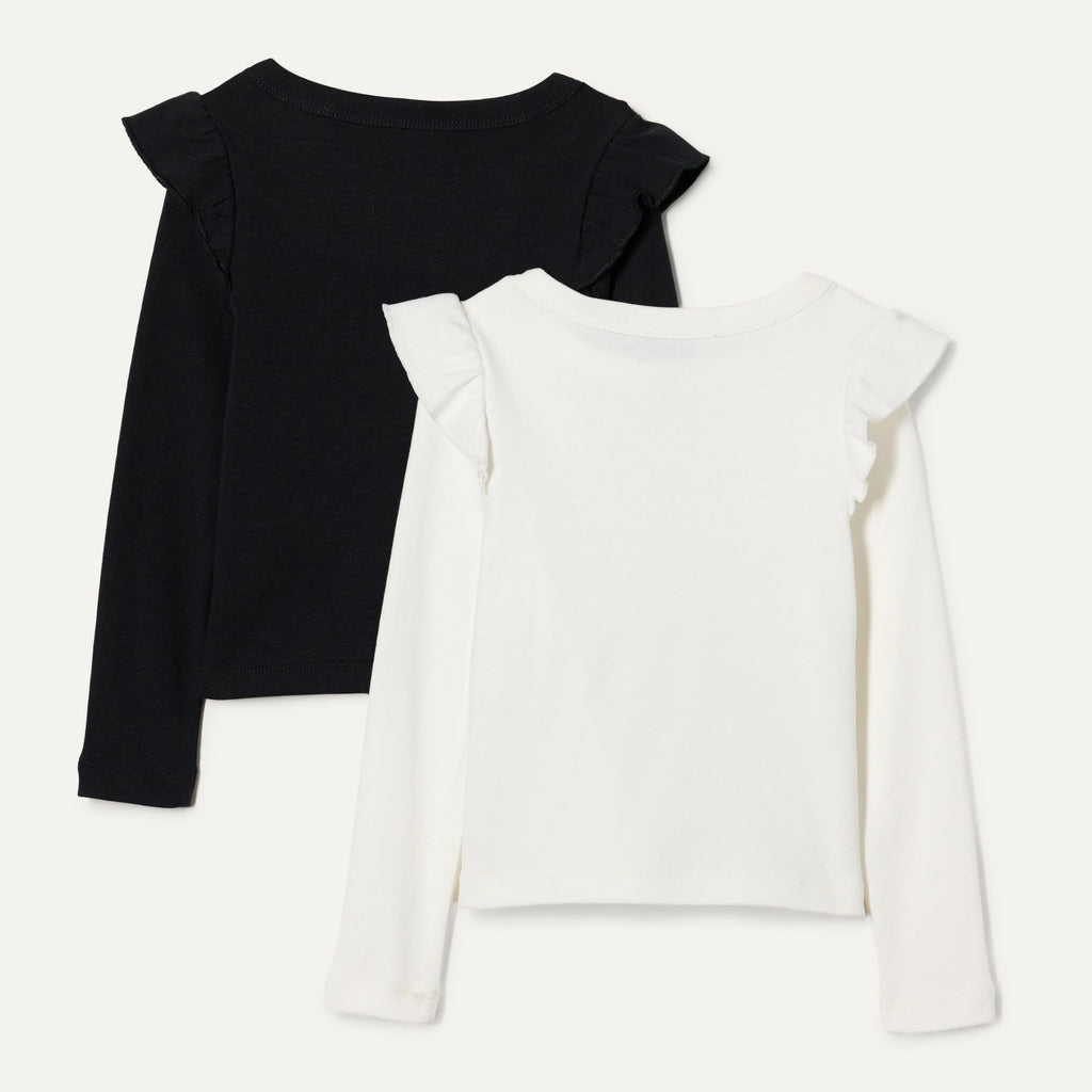 Amazon Essentials Pack x2 Camisetas Niña | Negro + Blanco • Manga Larga con Volantes