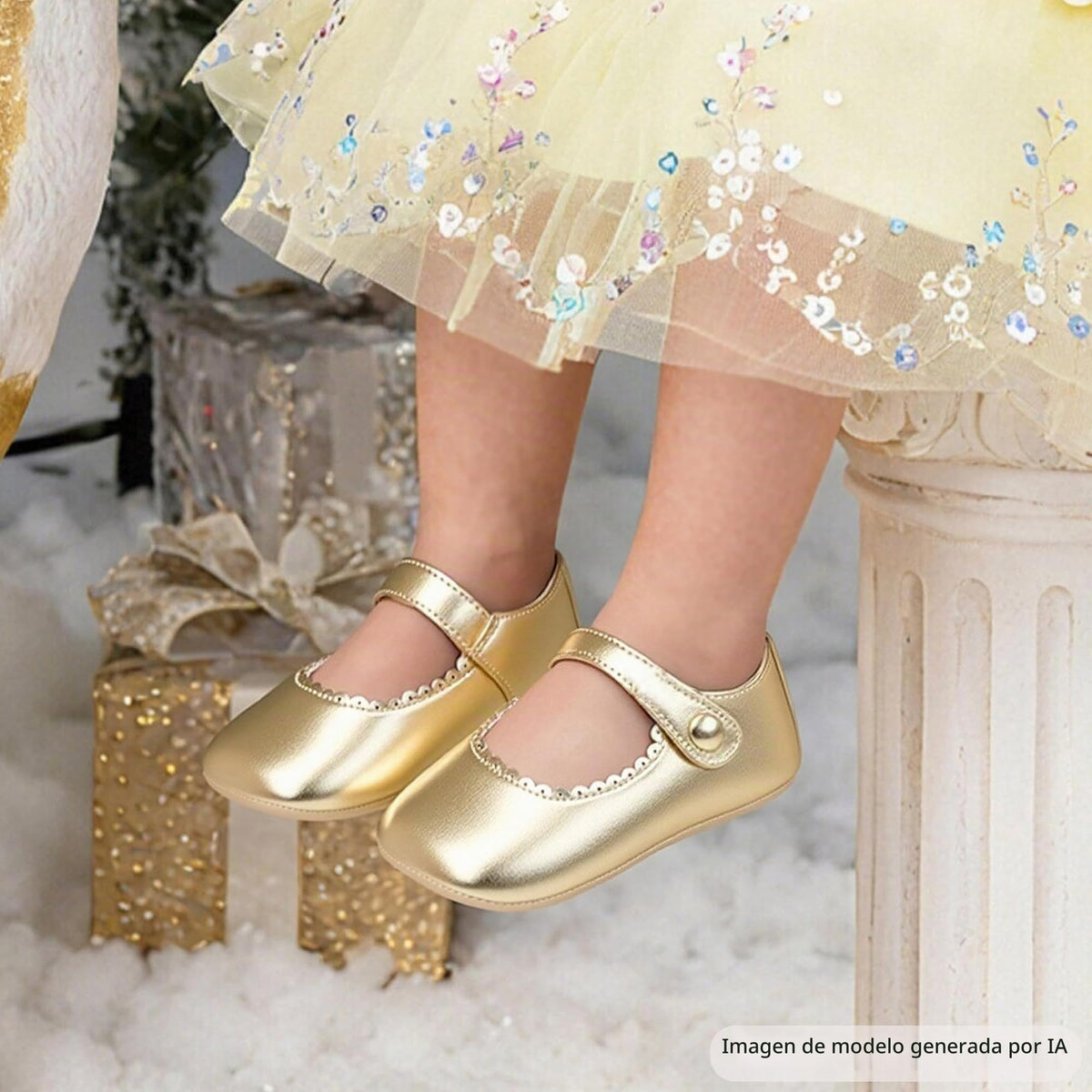 Zapatos de Vestir Antideslizantes de Suela Suave con Velcro para Bebé (Oro Brillante) – Félix & Flora