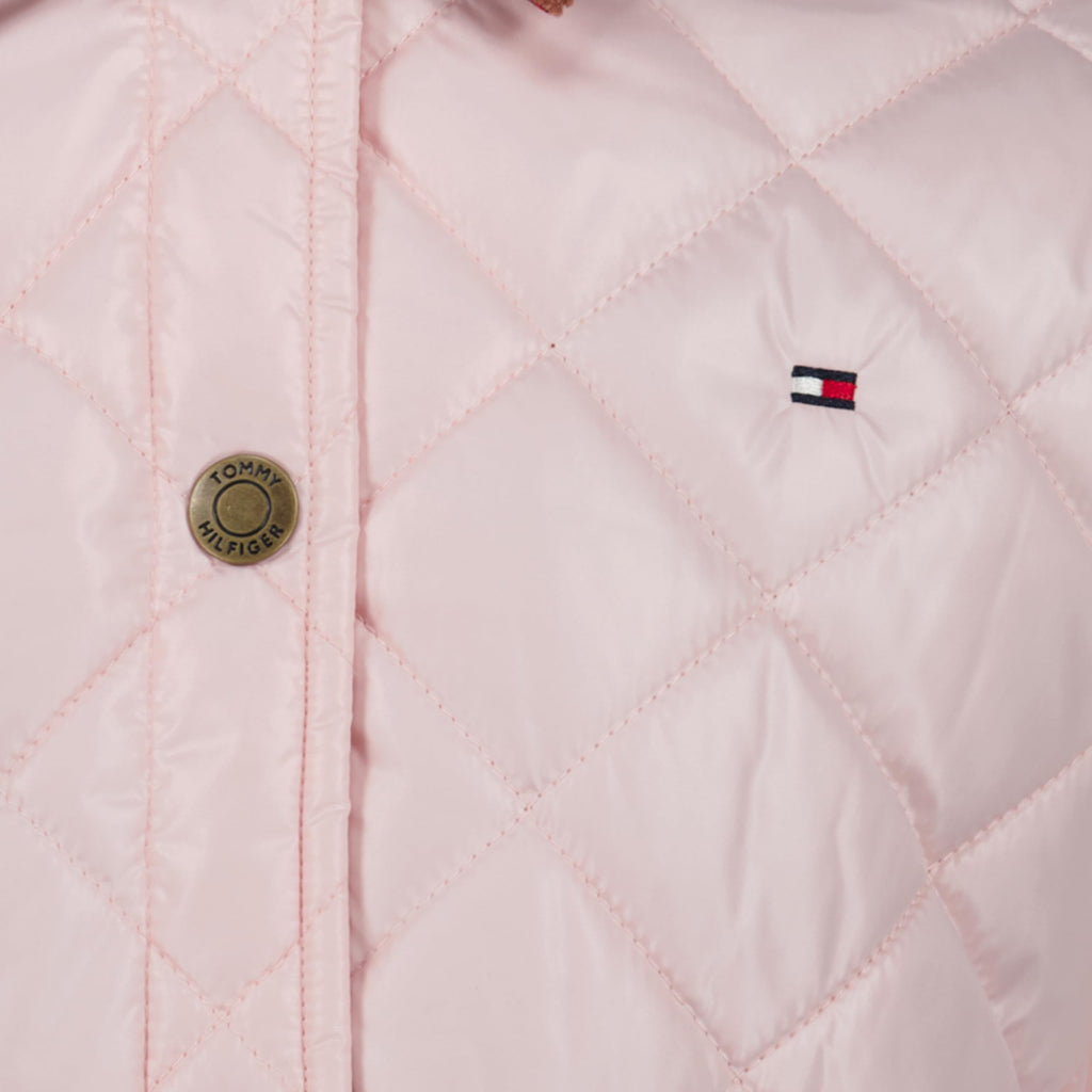 Chaqueta Barn Acolchada Diamantes Tommy Hilfiger | Rosa Palo + Pana Camel + Forro Franela Escocesa | Niña (7T - 14T)