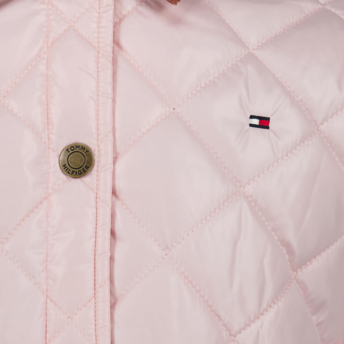 Chaqueta Barn Acolchada Diamantes Tommy Hilfiger | Rosa Palo + Pana Camel + Forro Franela Escocesa | Niña (7T - 14T)