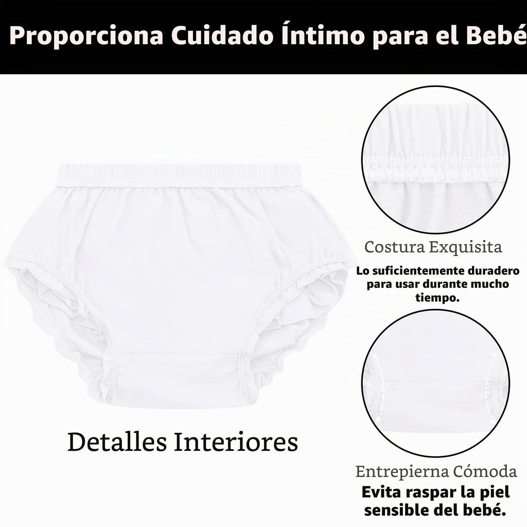 Olreco | Bloomer Bebé Niña Volantes Escalonados 100% Algodón Cintura Elástica Blanco Bautizo Foto 0-24 Meses