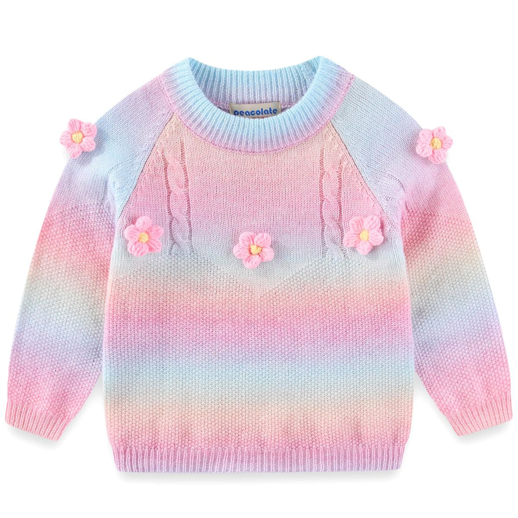 Conjunto 2 Piezas para Niña: Suéter Arcoíris con Flores 3D y Jeans Recto con Flores Bordadas  (3T - 7)