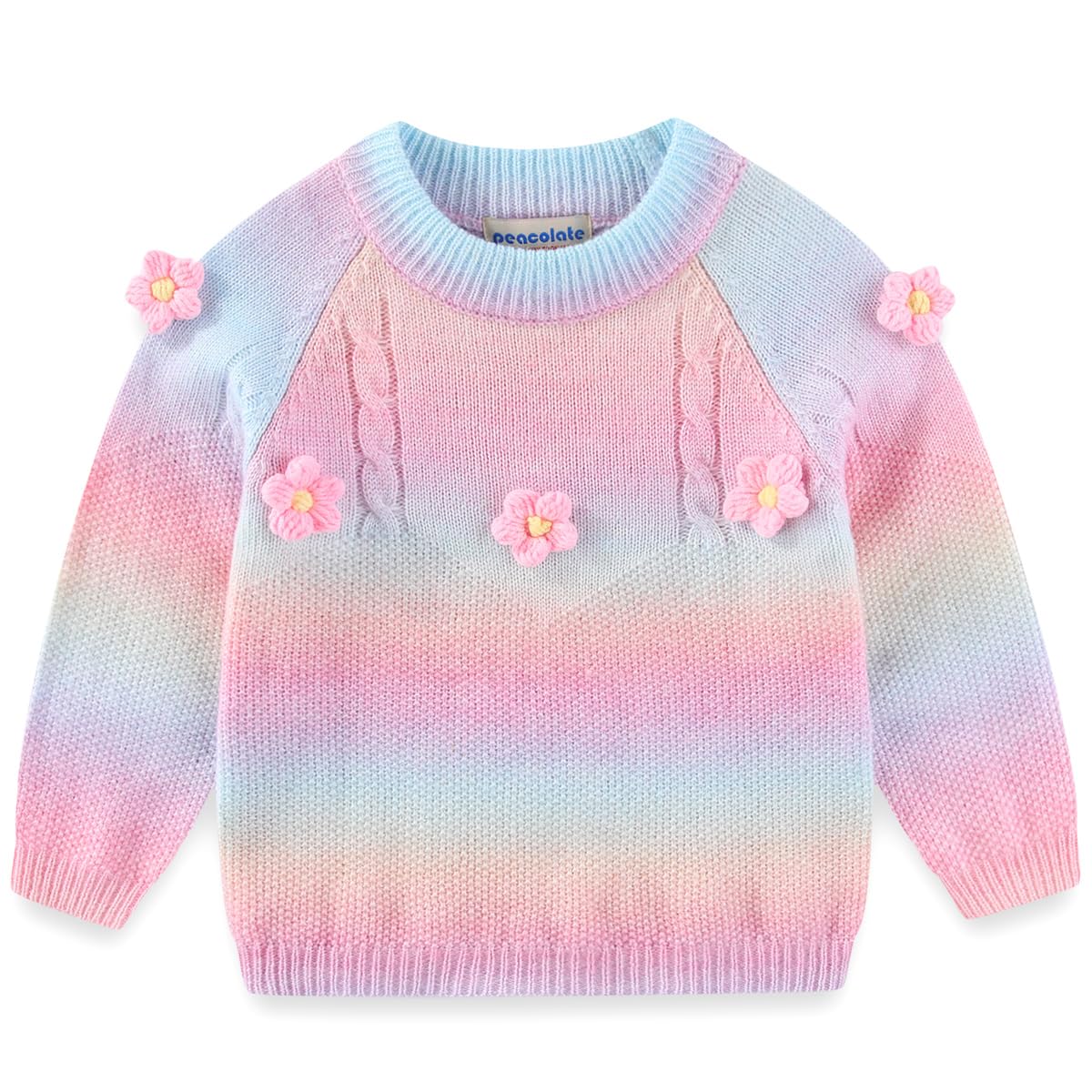 Conjunto 2 Piezas para Niña: Suéter Arcoíris con Flores 3D y Jeans Recto con Flores Bordadas  (3T - 7)