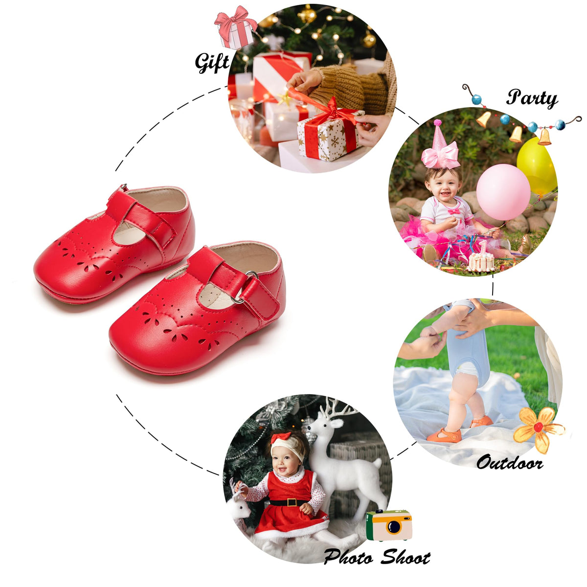 Zapatos de Vestir Estilo T-Strap Antideslizantes de Suela Suave para Bebé (Rojo) – Félix & Flora