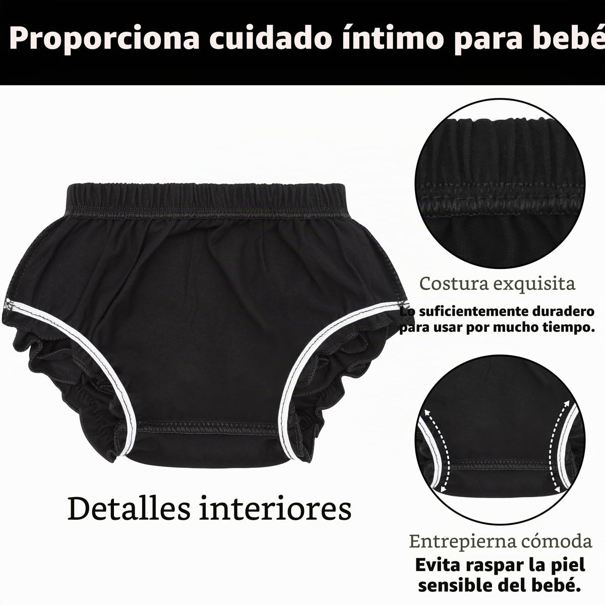 Olreco | Bloomer Bebé Niña Volantes Escalonados 100% Algodón Cintura Elástica Negro Halloween Fiesta 0-24 Meses