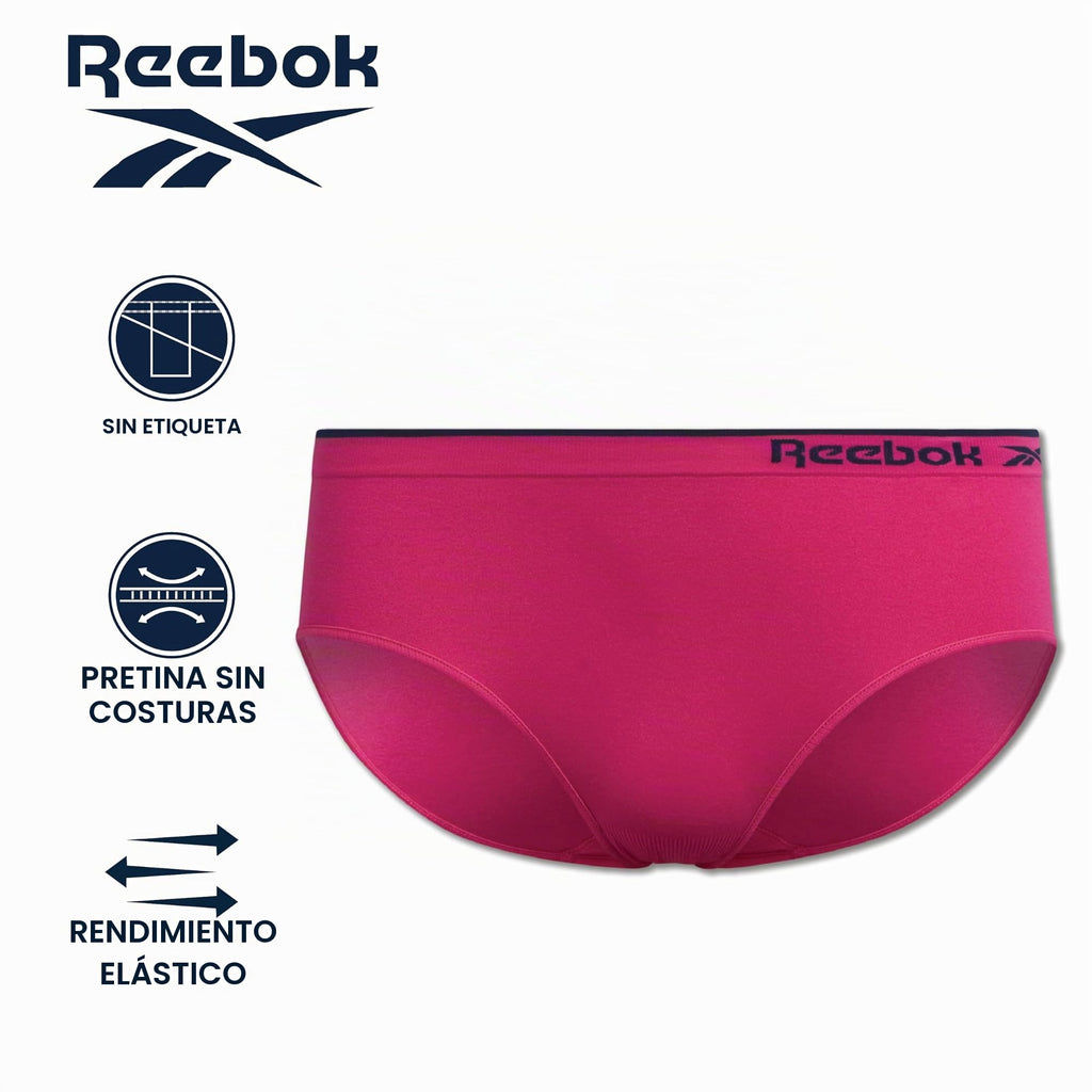 Reebok | Panty Hipster Nina Pack 10 | 93% Nylon 7% Spandex | Sin Costuras | Sin Etiqueta | Absorbe Humedad | Transpirable | Navy + Blanco + Rosa Carmin + Rayas  (6 - 16T)