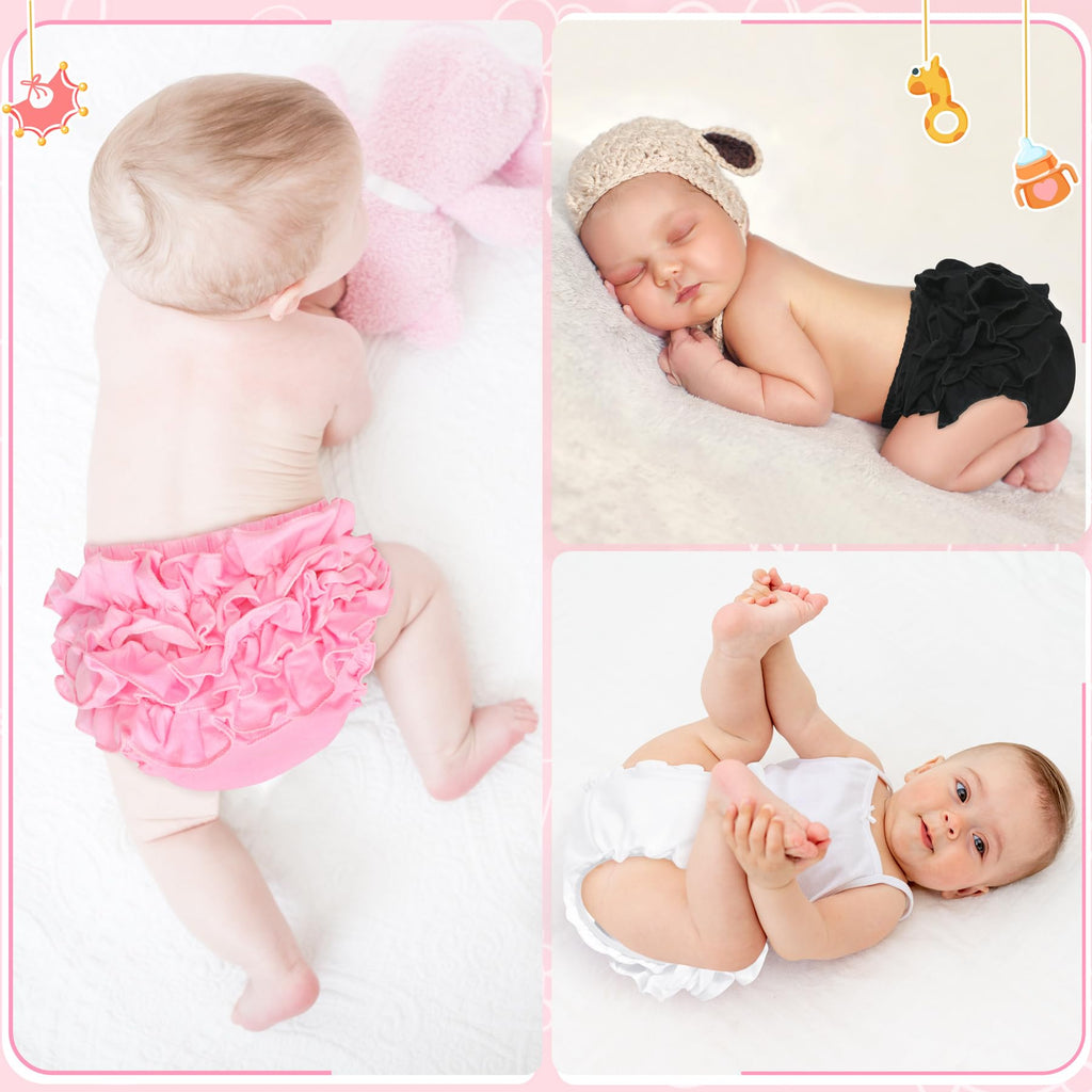 Olreco | Bloomer Bebé Niña Volantes Escalonados 100% Algodón Cintura Elástica Rosa Baby Shower Cumpleaños 0-24 Meses