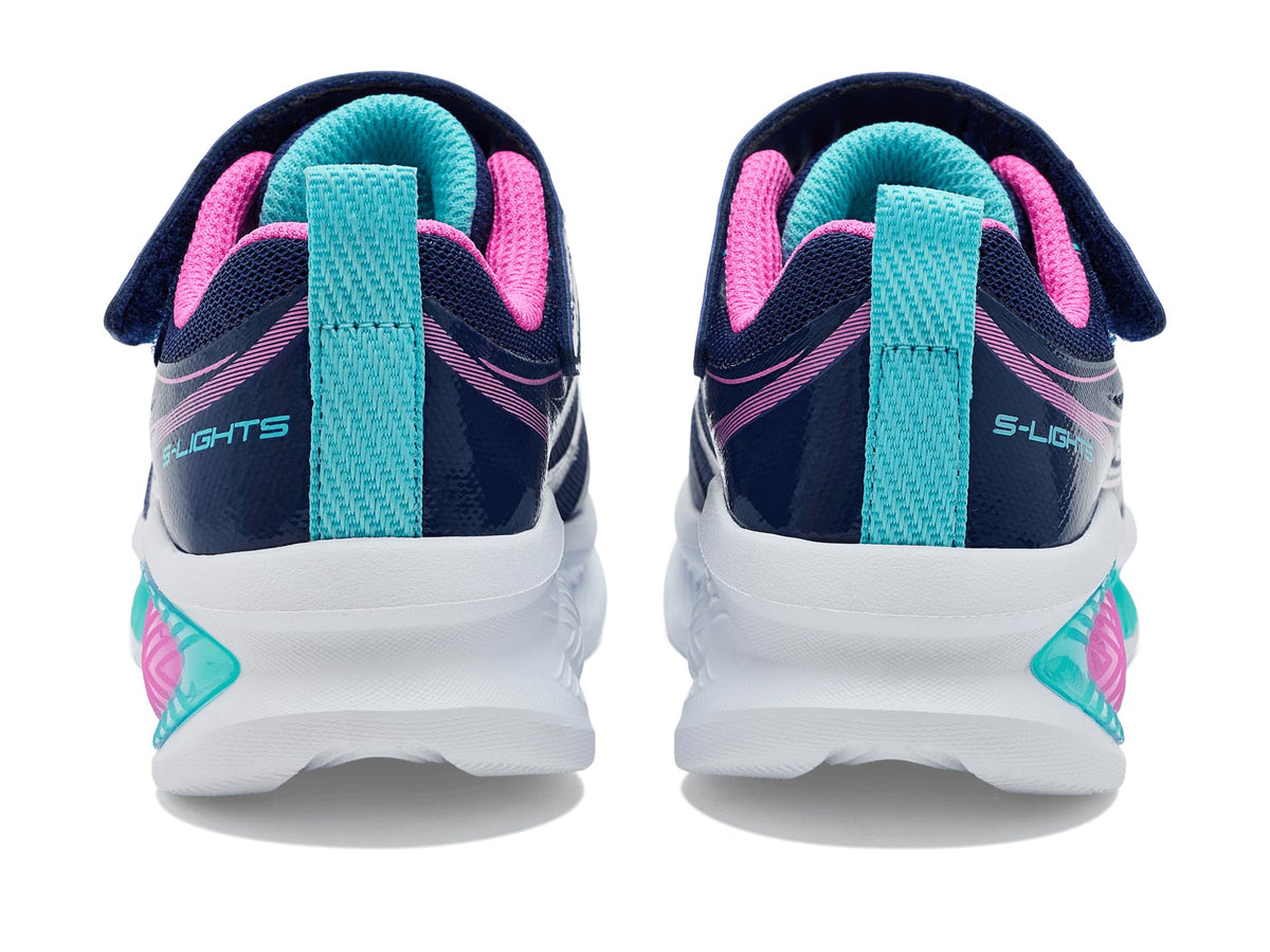 Skechers - Tenis Deportivos con Luces LED Kids' Cosmic Glow 2.0 con Cierre Adaptable para Niña (Azul Marino/Multicolor) (Talla 27 - 35)