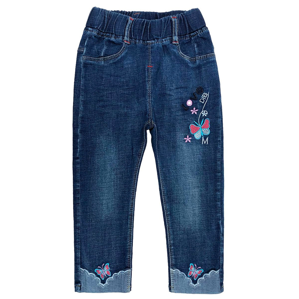 Conjunto 2 Piezas para Niña: Sudadera Rosa Floral con Encaje Peplum y Jeans con Mariposas Bordadas y Encaje
