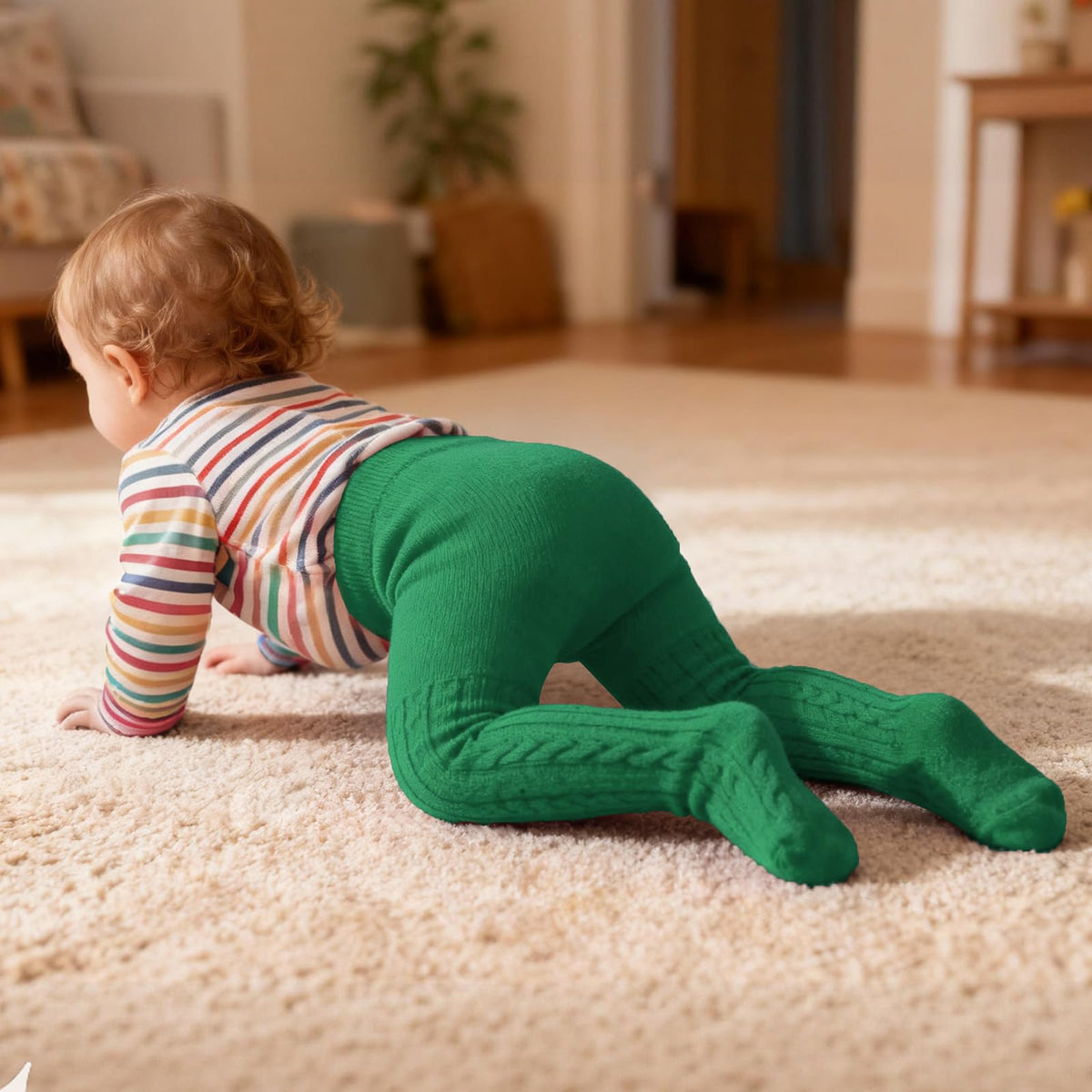 Malla Punto Trenzado Cable Knit American Trends | Sin Costura + Algodón Premium + Verde Oscuro | Recién Nacida 0-12 Meses