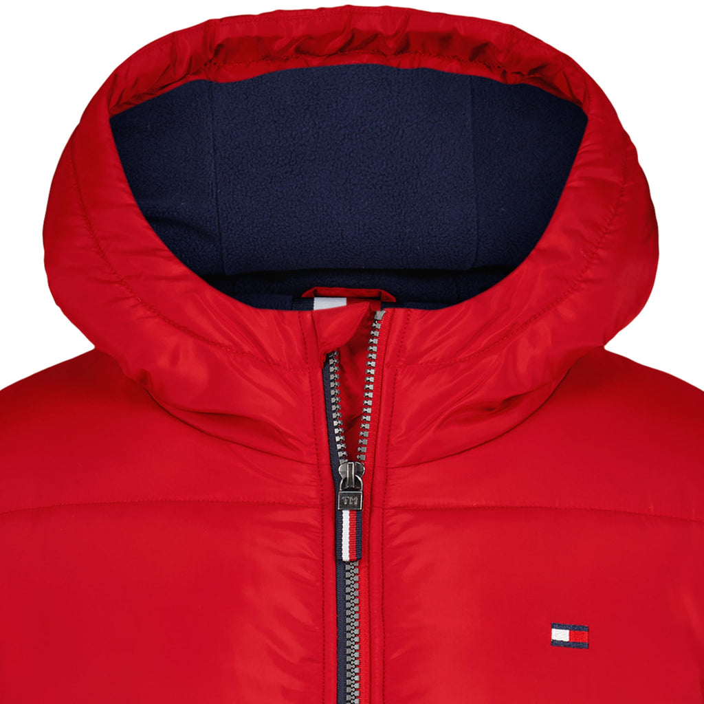 Chaqueta Puffer Heavyweight Tommy Hilfiger | Capucha Forro Micro Polar Navy + Resistente al Agua | Rojo | Niño (8T - 16T)