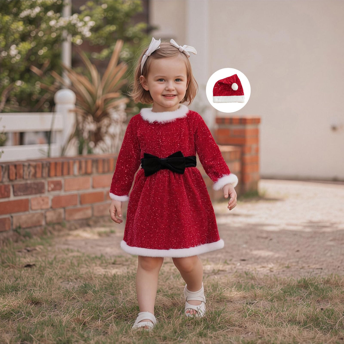 Bonangber | Vestido Navideño de Lentejuelas con Sombrero Niña